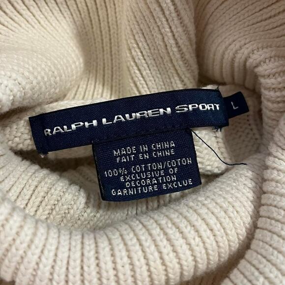 Vintage Polo Ralph Lauren Sport Cream Turtleneck Cable Knit Sweater - Picture 3 of 8